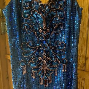 Blue Sequin Dress with Intricate Beading size medium